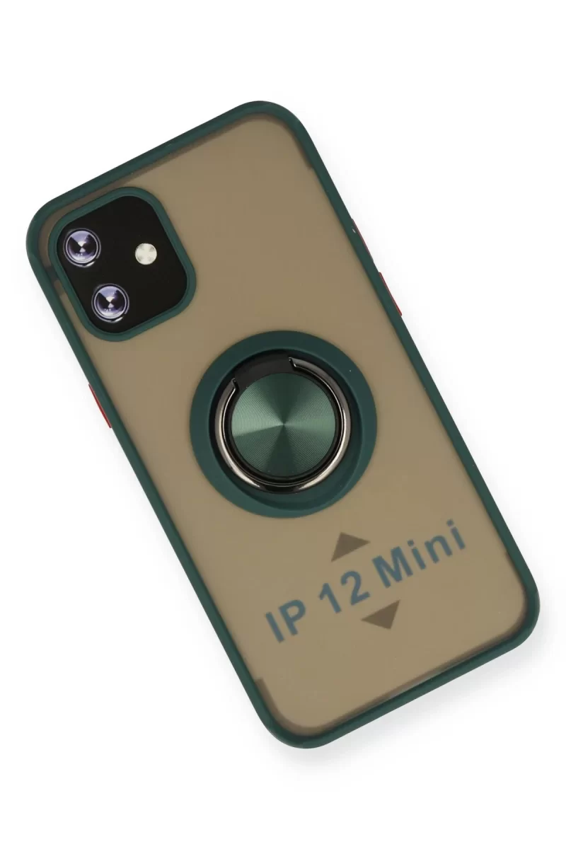 Newface Apple iPhone 12 Mini Kılıf Montreal Yüzüklü Silikon Kapak - Yeşil