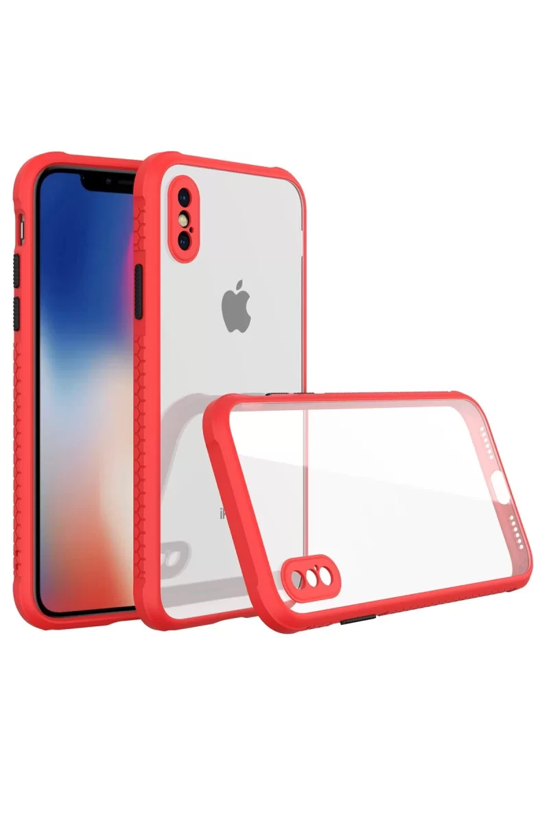 Newface Apple iPhone XS Max Kılıf Miami Şeffaf Silikon - Kırmızı