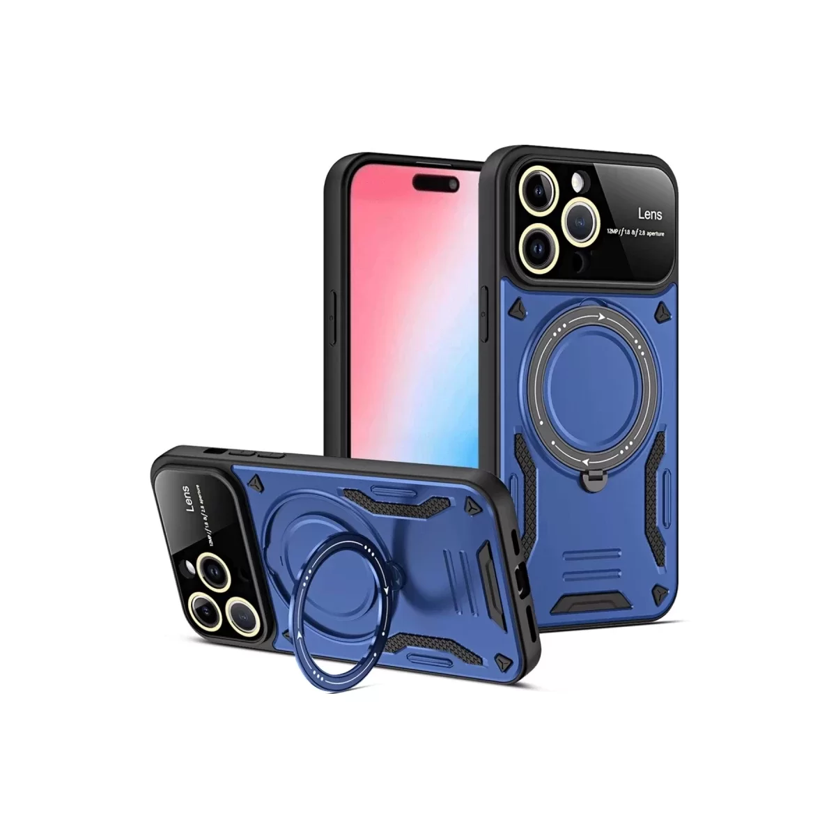 Newface Apple iPhone 15 Pro Max Joy Lens Standlı Kapak - Lacivert