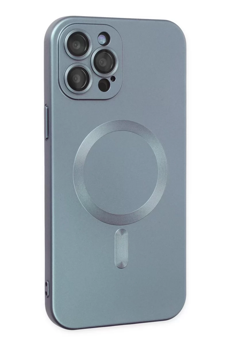Newface Apple iPhone 12 Pro Max Kılıf Moshi Lens Magneticsafe Silikon - Sierra Blue