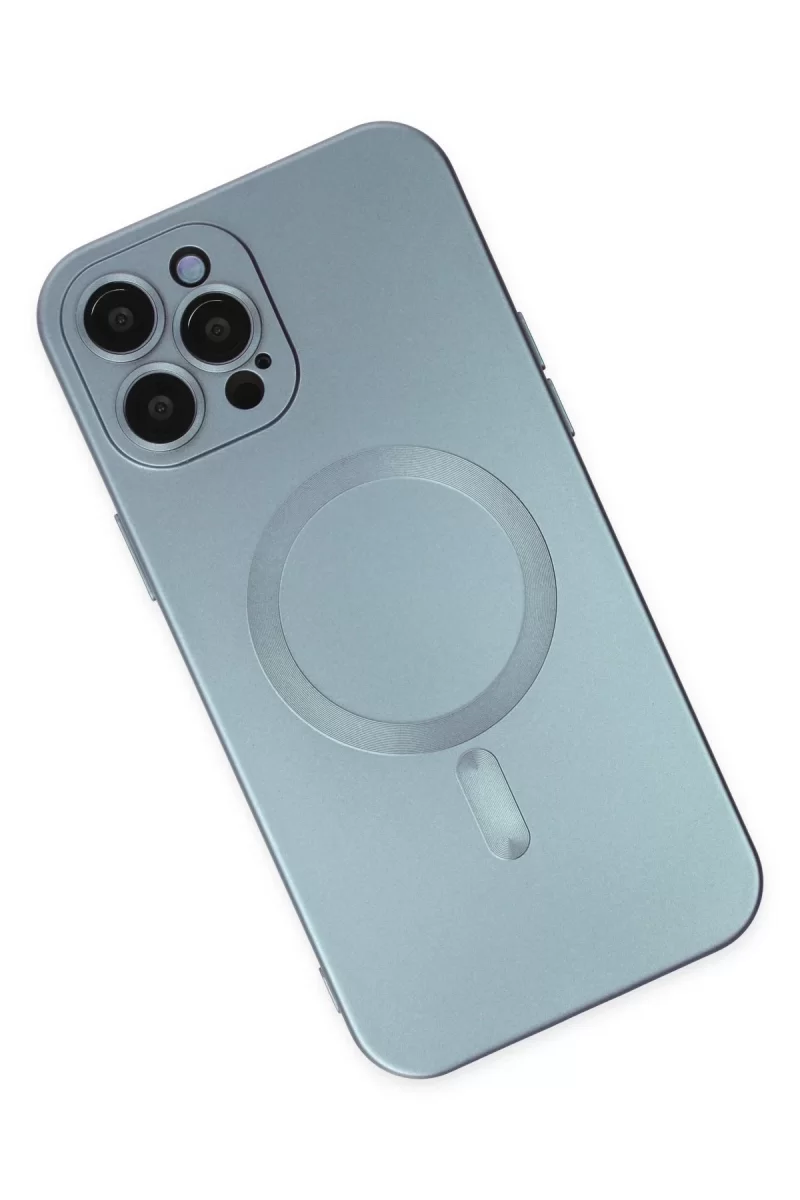 Newface Apple iPhone 12 Pro Max Kılıf Moshi Lens Magneticsafe Silikon - Sierra Blue