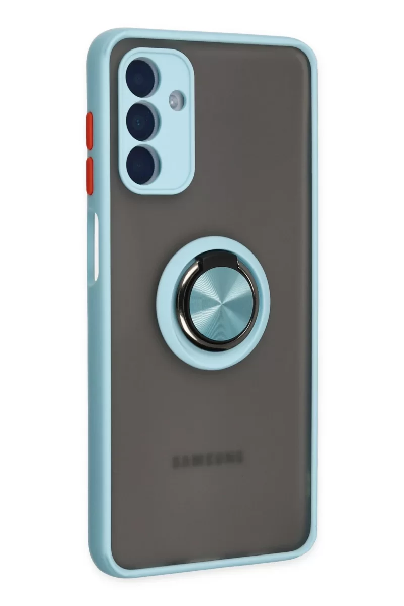 Newface Samsung Galaxy A04S Kılıf Montreal Yüzüklü Silikon Kapak - Buz Mavi