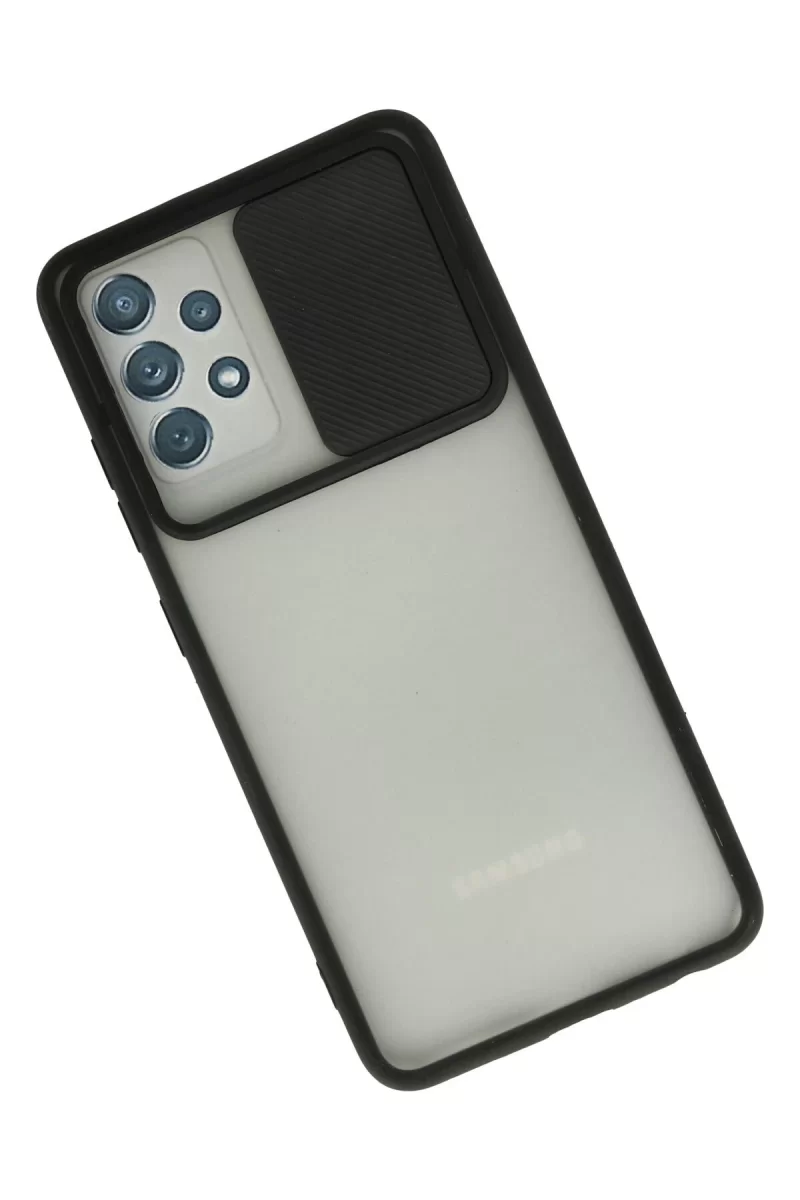 Newface Samsung Galaxy A72 Kılıf Palm Buzlu Kamera Sürgülü Silikon - Siyah