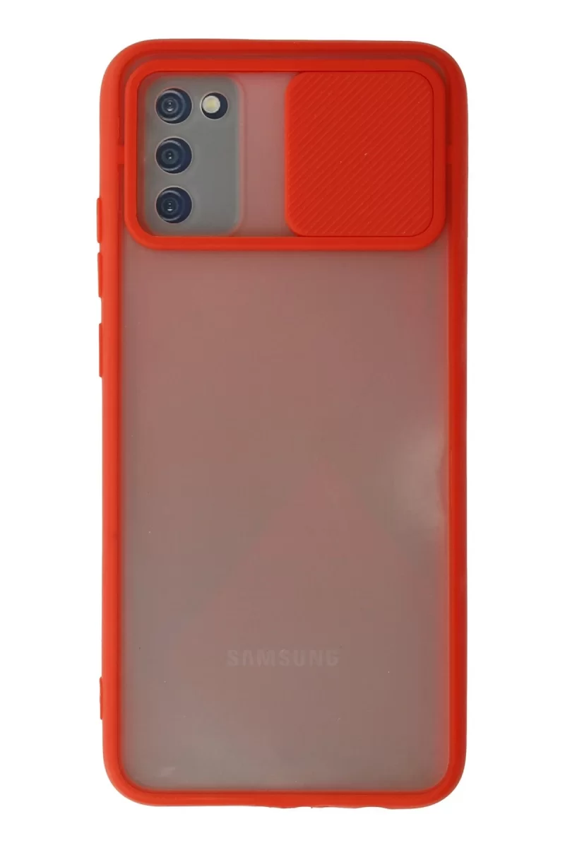 Newface Samsung Galaxy A02S Kılıf Palm Buzlu Kamera Sürgülü Silikon - Kırmızı