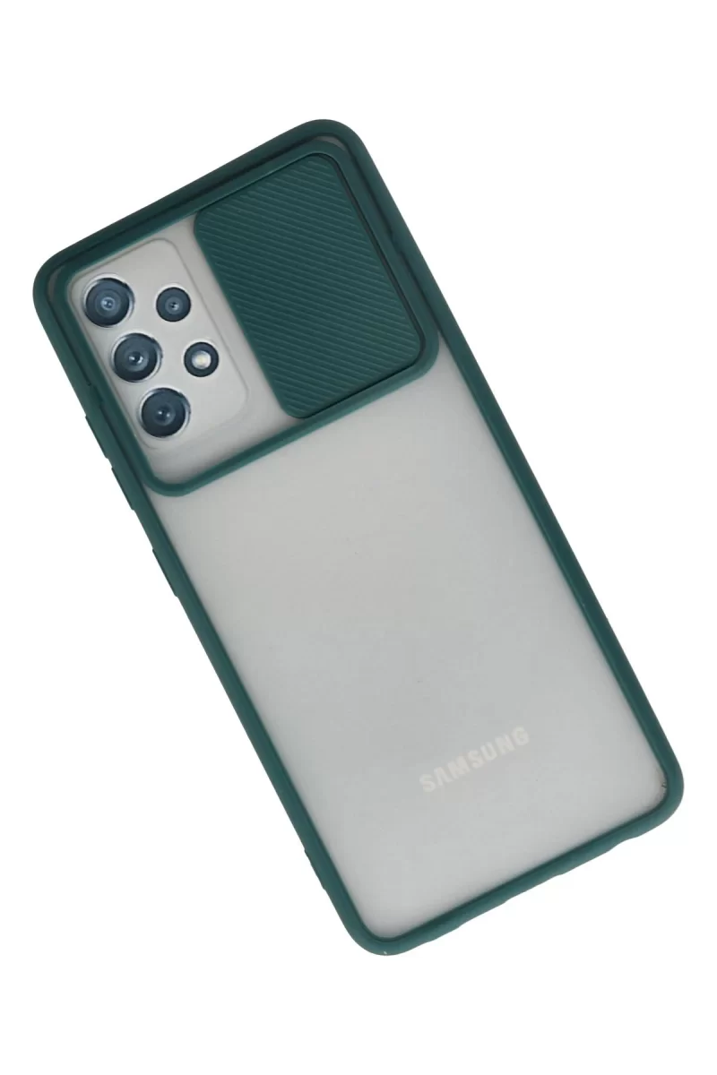 Newface Samsung Galaxy A72 Kılıf Palm Buzlu Kamera Sürgülü Silikon - Yeşil