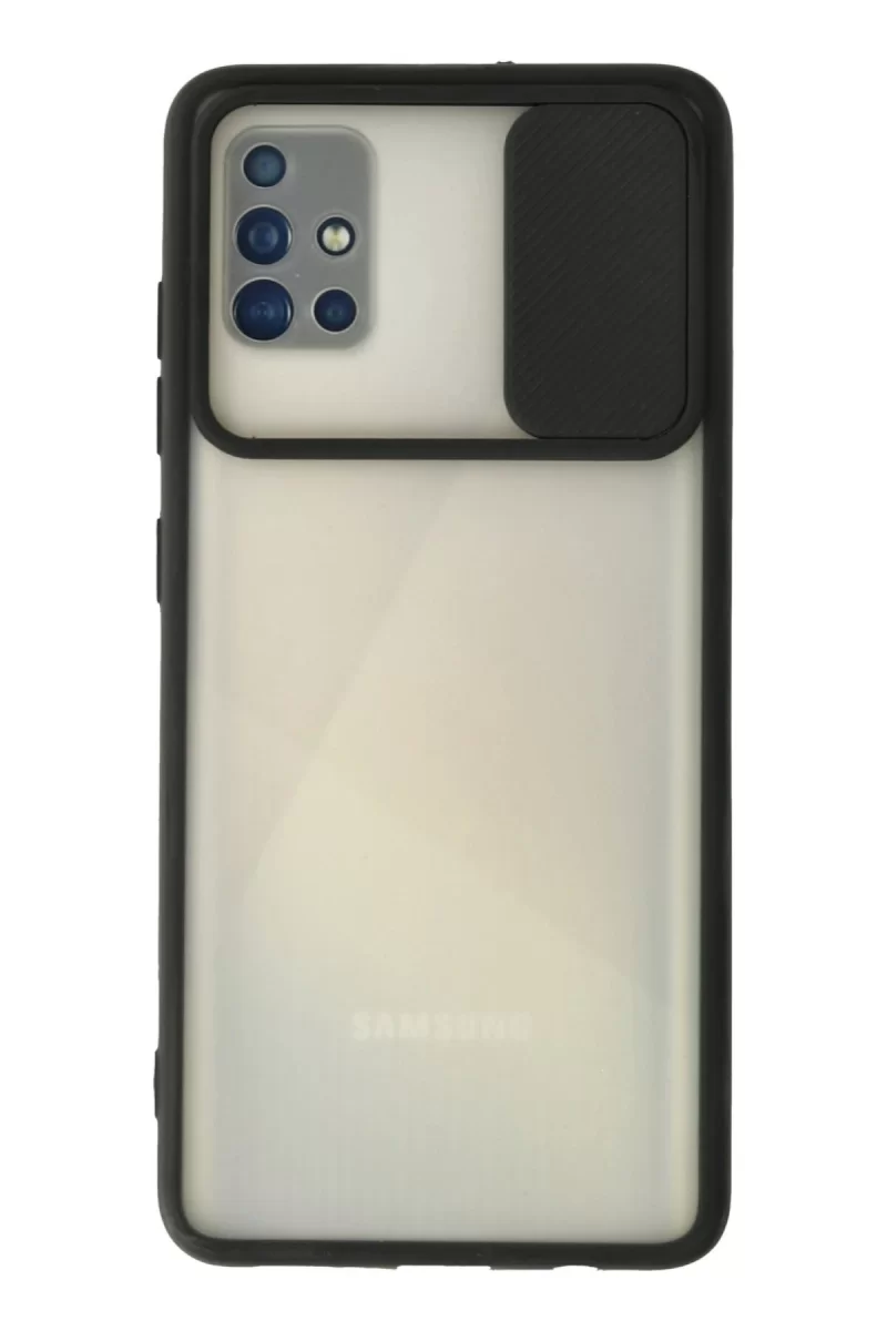 Newface Samsung Galaxy A71 Kılıf Palm Buzlu Kamera Sürgülü Silikon - Siyah