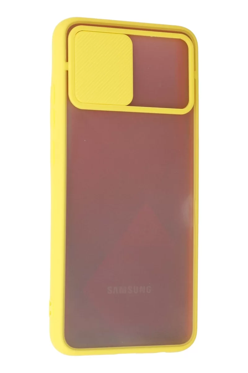 Newface Samsung Galaxy A02S Kılıf Palm Buzlu Kamera Sürgülü Silikon - Sarı