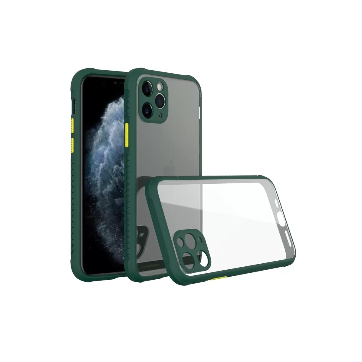 Newface Apple iPhone 11 Pro Max Kılıf Miami Şeffaf Silikon - Koyu Yeşil