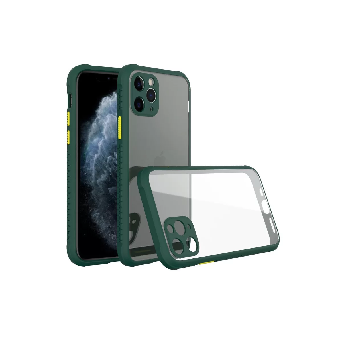 Newface Apple iPhone 11 Pro Max Kılıf Miami Şeffaf Silikon - Koyu Yeşil