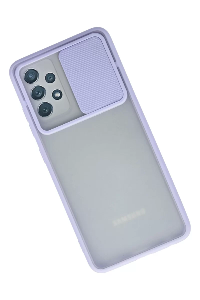 Newface Samsung Galaxy A72 Kılıf Palm Buzlu Kamera Sürgülü Silikon - Lila