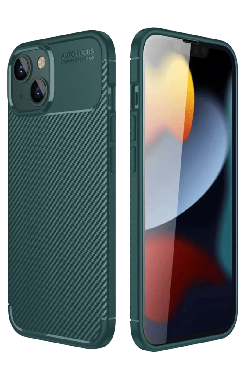 Newface Apple iPhone 14 Kılıf Auto Focus Karbon Kapak - Koyu Yeşil