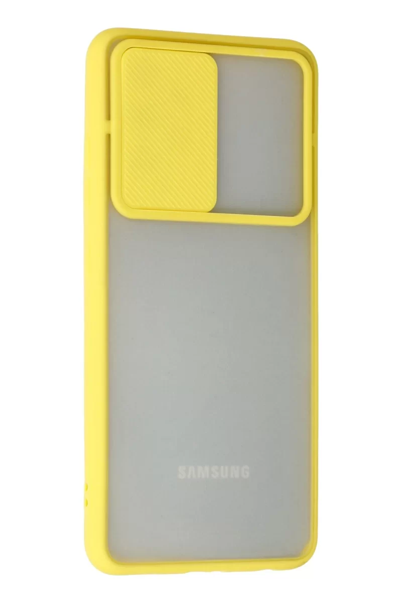 Newface Samsung Galaxy A72 Kılıf Palm Buzlu Kamera Sürgülü Silikon - Sarı