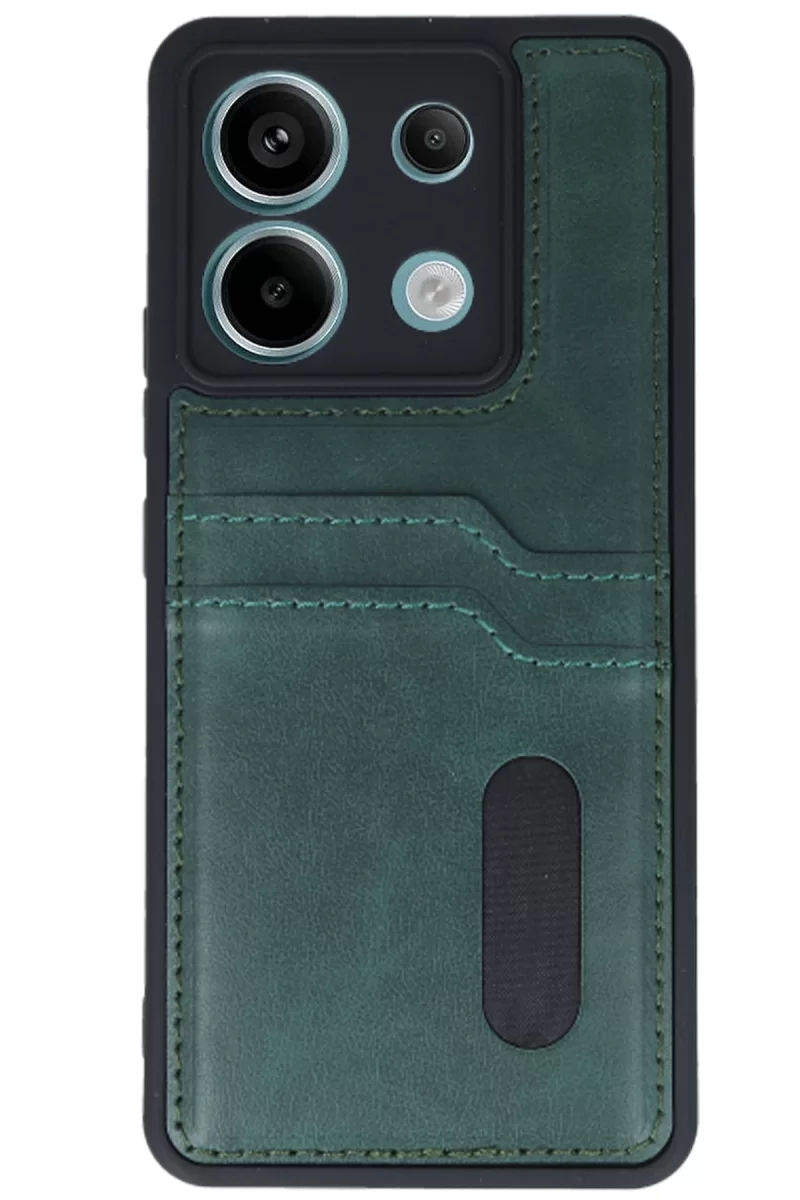 Newface Xiaomi Redmi Note 13 Pro 5G Kılıf Sara Kartvizitli Deri Kılıf - Koyu Yeşil