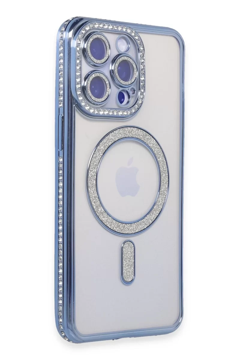 Newface Apple iPhone 15 Pro Kılıf Joke Simli Magneticsafe Kılıf - Mavi