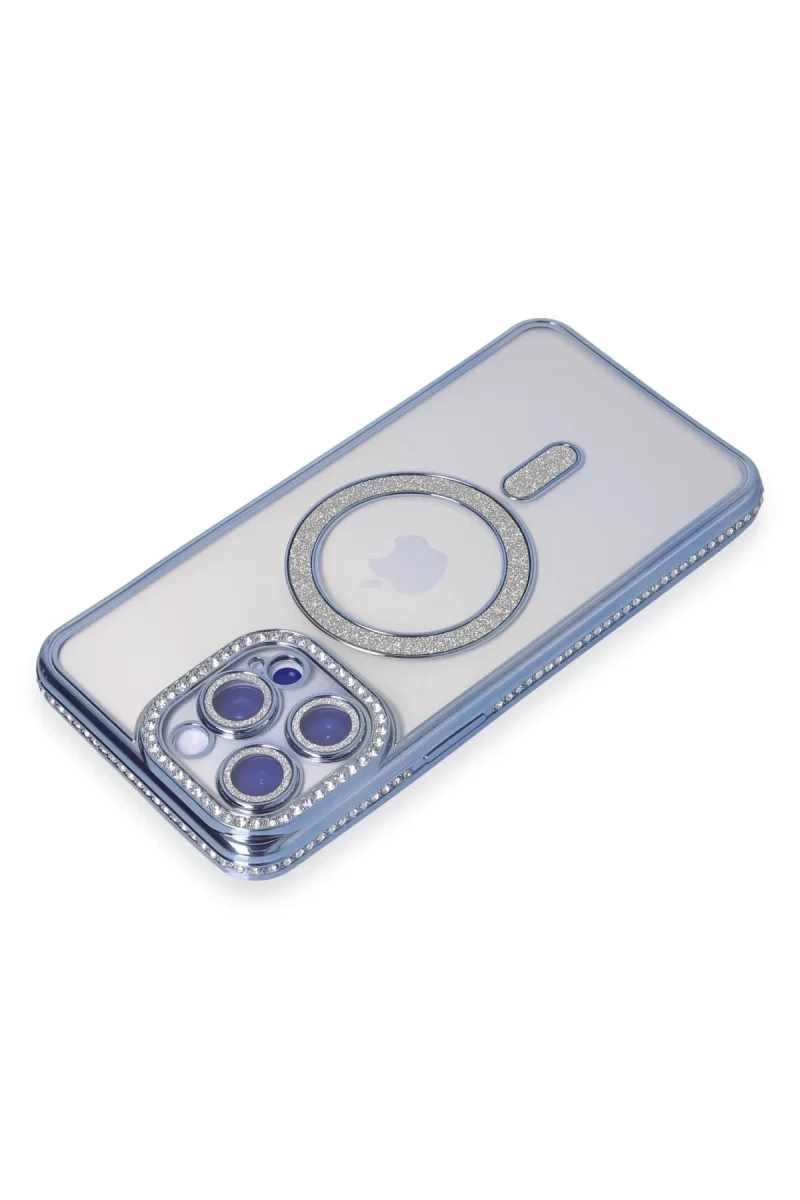 Newface Apple iPhone 15 Pro Kılıf Joke Simli Magneticsafe Kılıf - Mavi