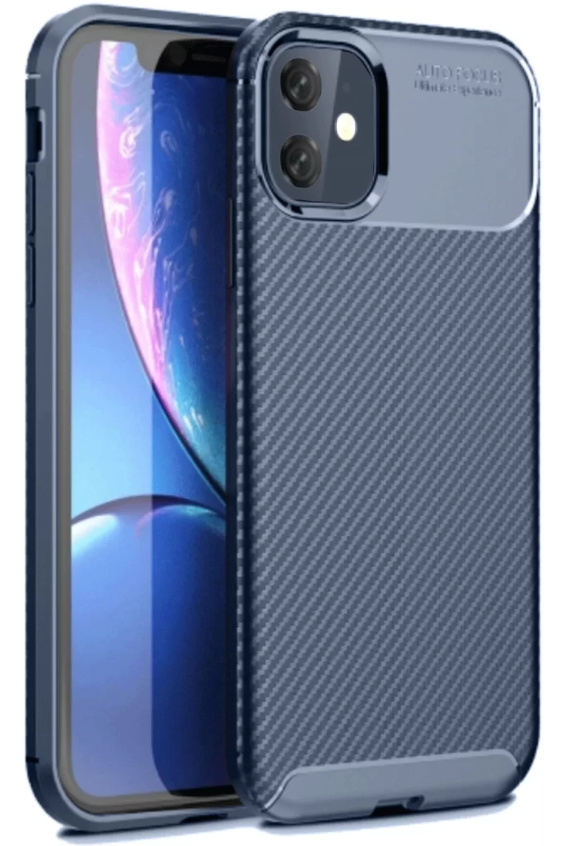 Newface Apple iPhone 11 Kılıf Auto Focus Karbon Kapak - Lacivert