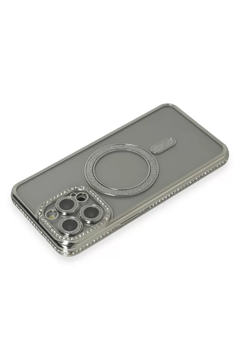 Newface Apple iPhone 15 Pro Kılıf Joke Simli Magneticsafe Kılıf - Gri
