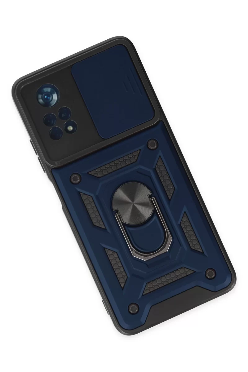 Newface Xiaomi Poco X4 Pro 5G Kılıf Pars Lens Yüzüklü Silikon - Lacivert