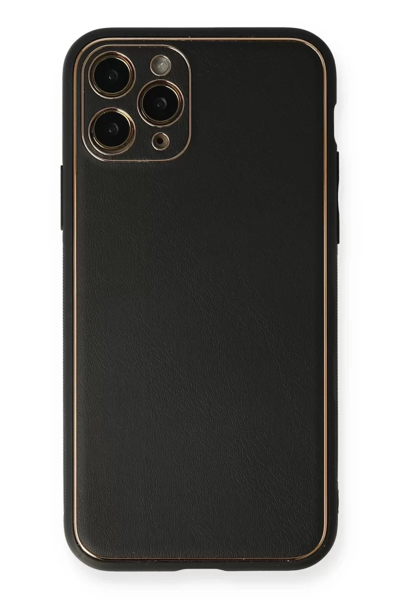 Newface Apple iPhone 11 Pro Max Kılıf Coco Deri Silikon Kapak - Siyah
