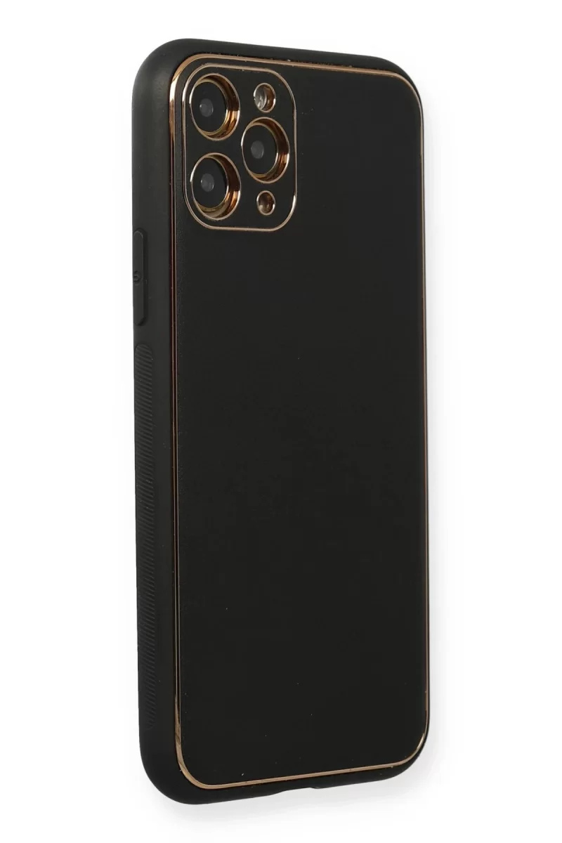 Newface Apple iPhone 11 Pro Max Kılıf Coco Deri Silikon Kapak - Siyah