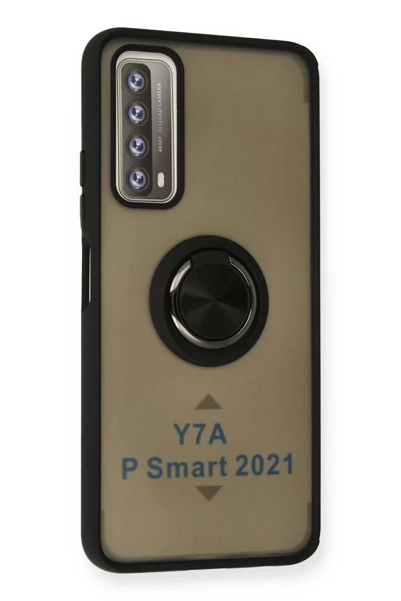 Newface Huawei P Smart 2021 Kılıf Montreal Yüzüklü Silikon Kapak - Siyah