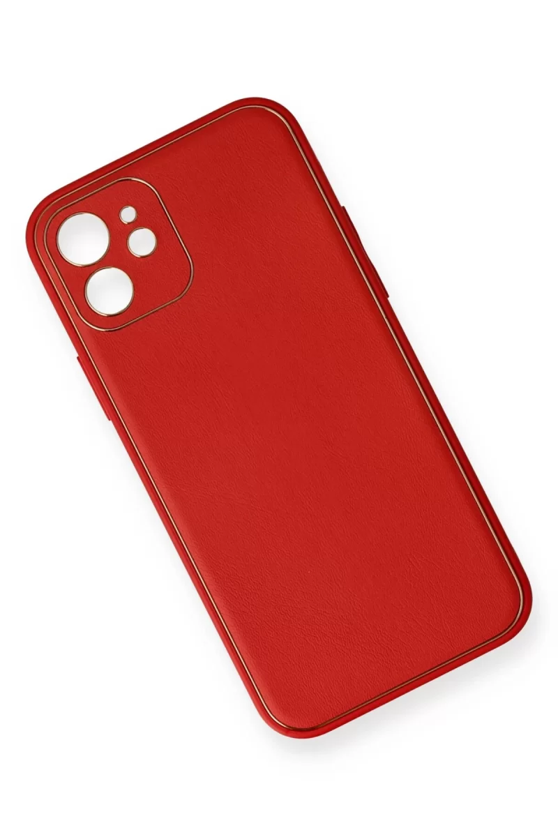 Newface Apple iPhone 12 Mini Kılıf Coco Deri Silikon Kapak - Kırmızı