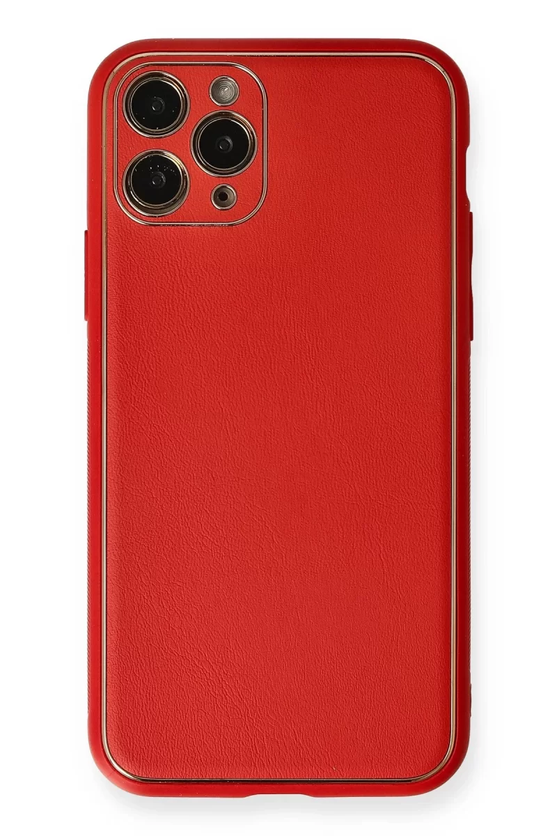 Newface Apple iPhone 11 Pro Max Kılıf Coco Deri Silikon Kapak - Kırmızı