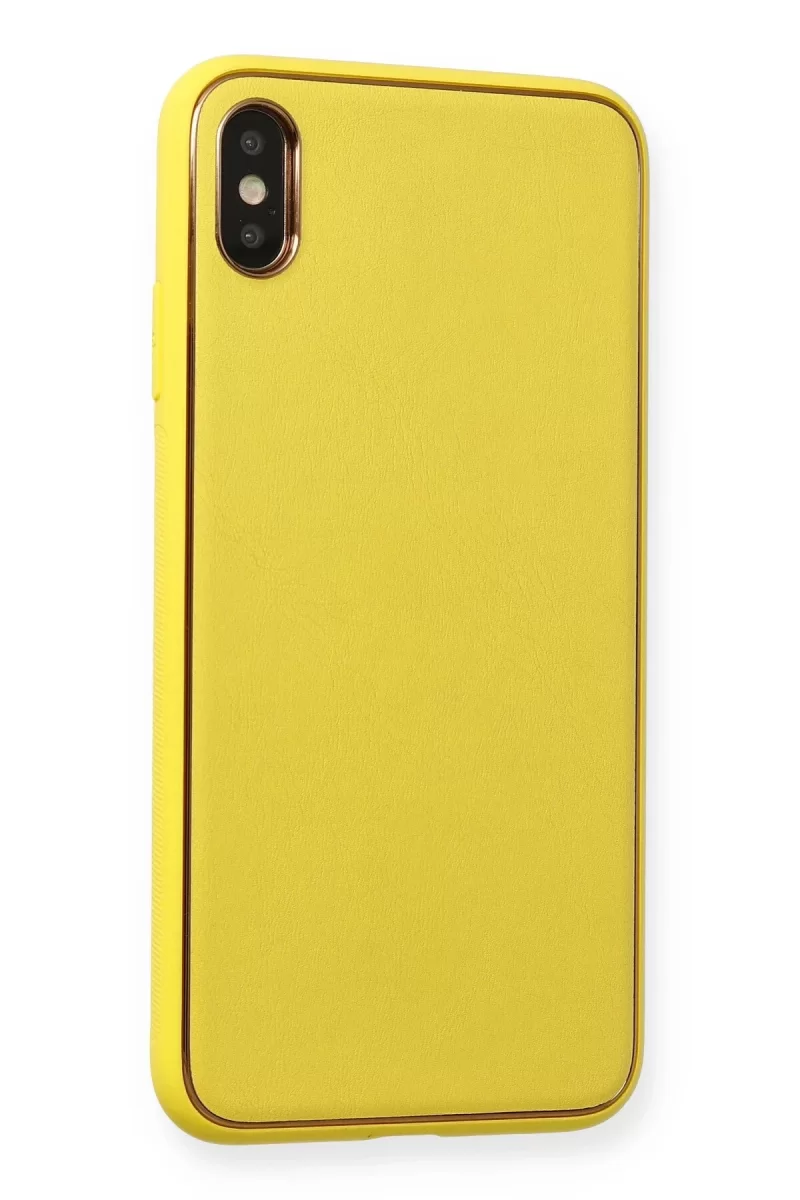 Newface Apple iPhone XS Max Kılıf Coco Deri Silikon Kapak - Sarı