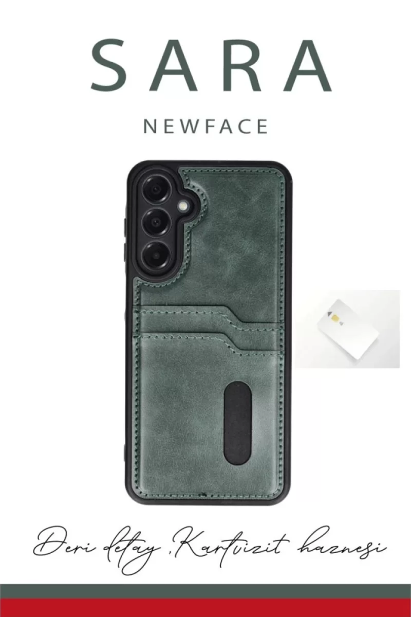 Newface Samsung Galaxy A25 5G Kılıf Sara Kartvizitli Deri Kılıf - Kırmızı