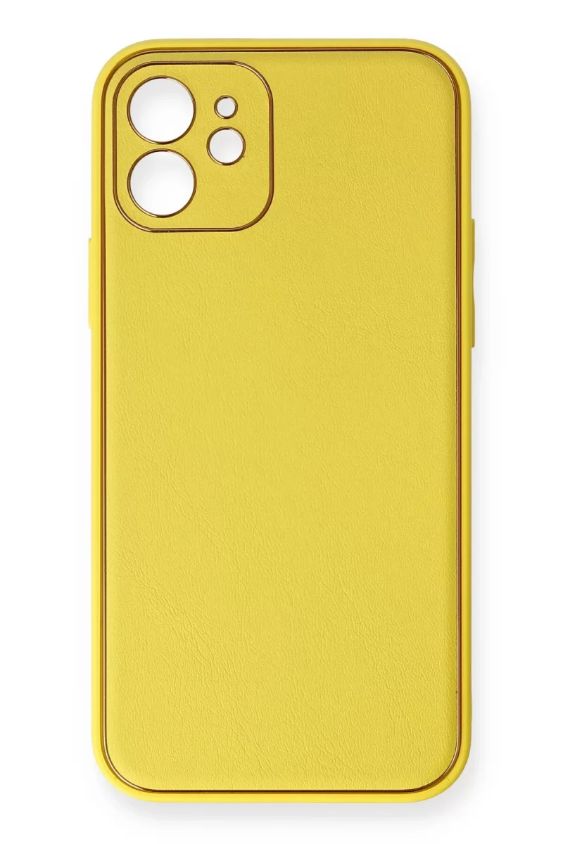 Newface Apple iPhone 12 Kılıf Coco Deri Silikon Kapak - Sarı