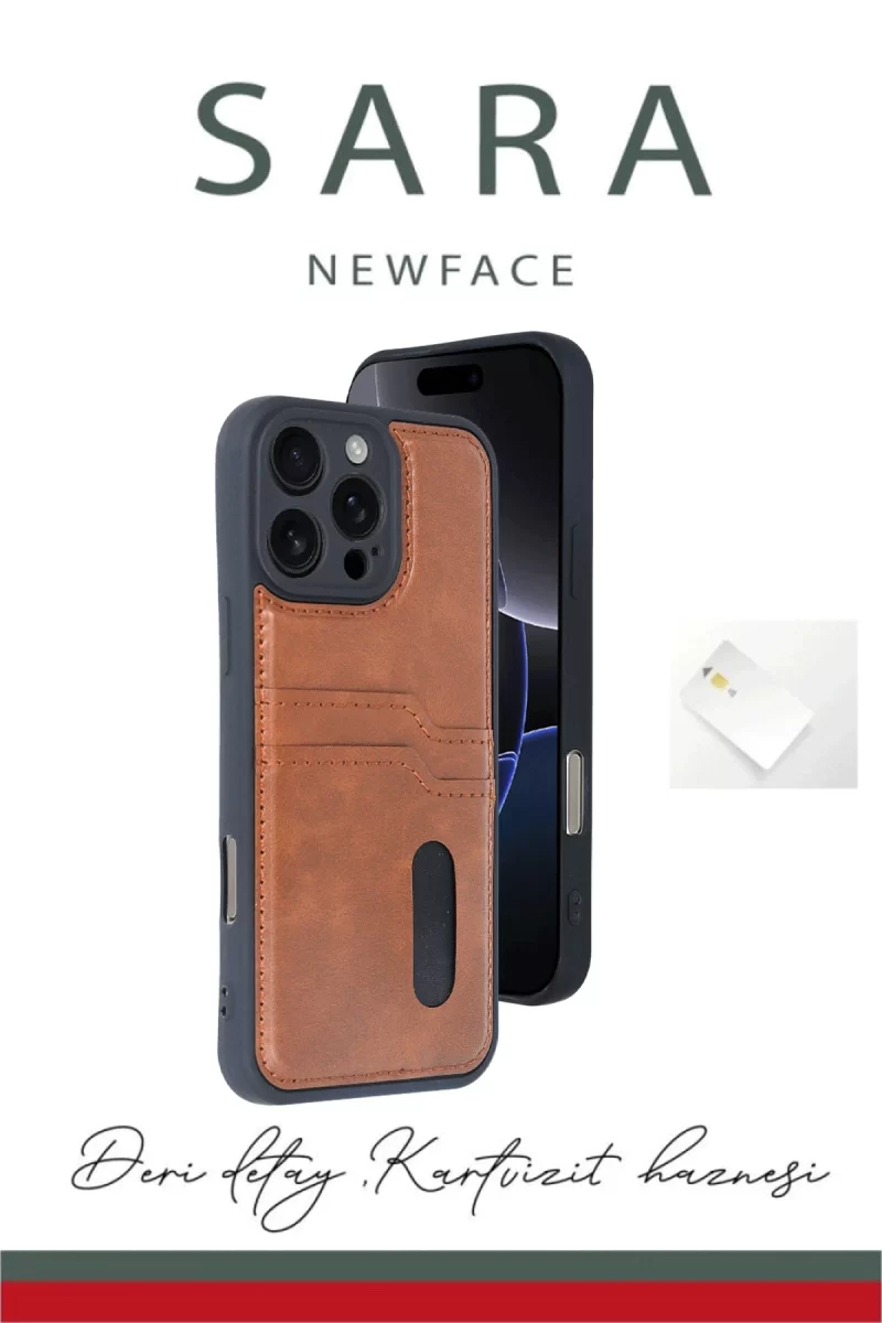 Newface Apple iPhone 16 Pro Kılıf Sara Kartvizitli Deri Kılıf - Lacivert