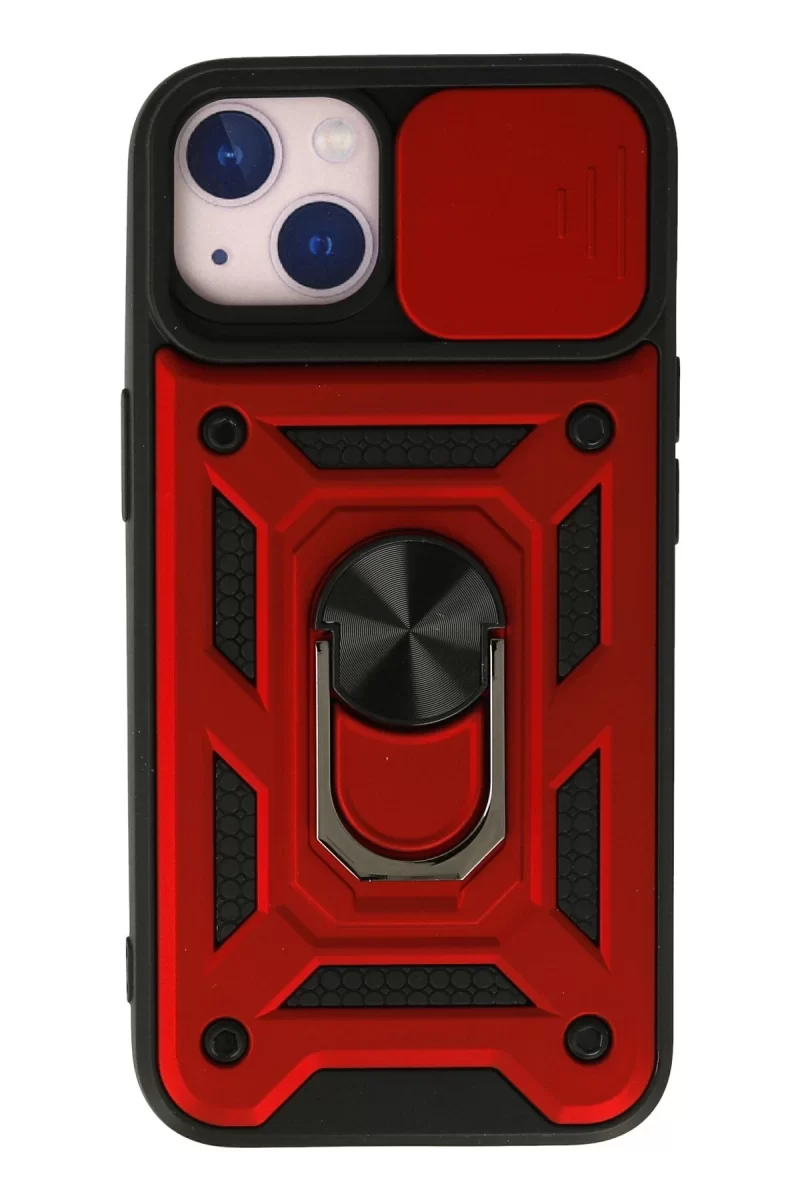 Newface Apple iPhone 15 Kılıf Pars Lens Yüzüklü Silikon - Kırmızı