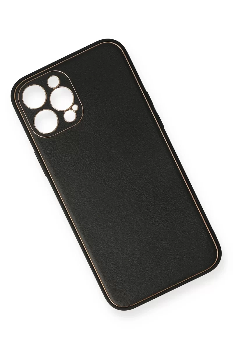 Newface Apple iPhone 12 Pro Max Kılıf Coco Deri Silikon Kapak - Siyah