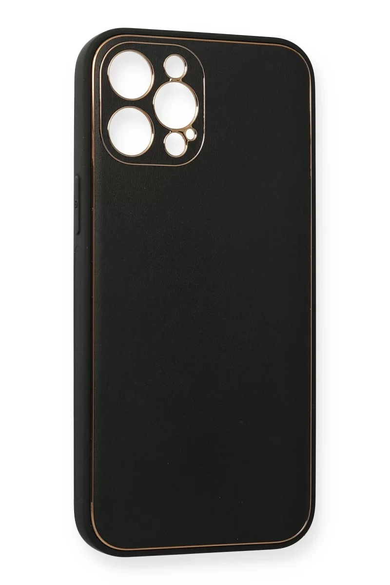 Newface Apple iPhone 12 Pro Max Kılıf Coco Deri Silikon Kapak - Siyah