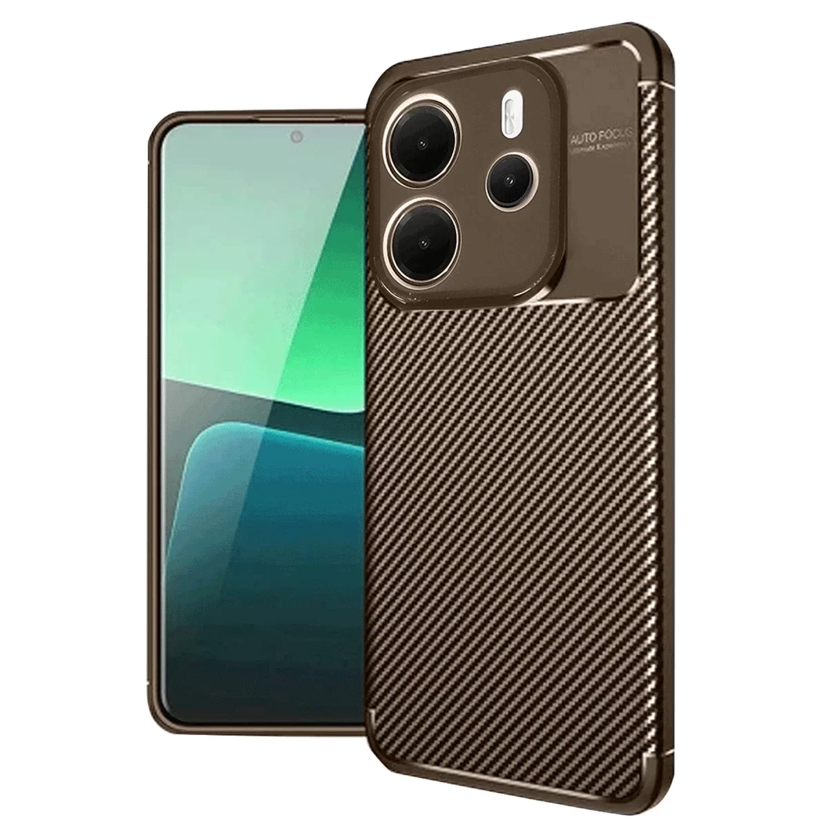 Newface Xiaomi Redmi Note 14 4G Kılıf Auto Focus Karbon Kapak - Kahverengi