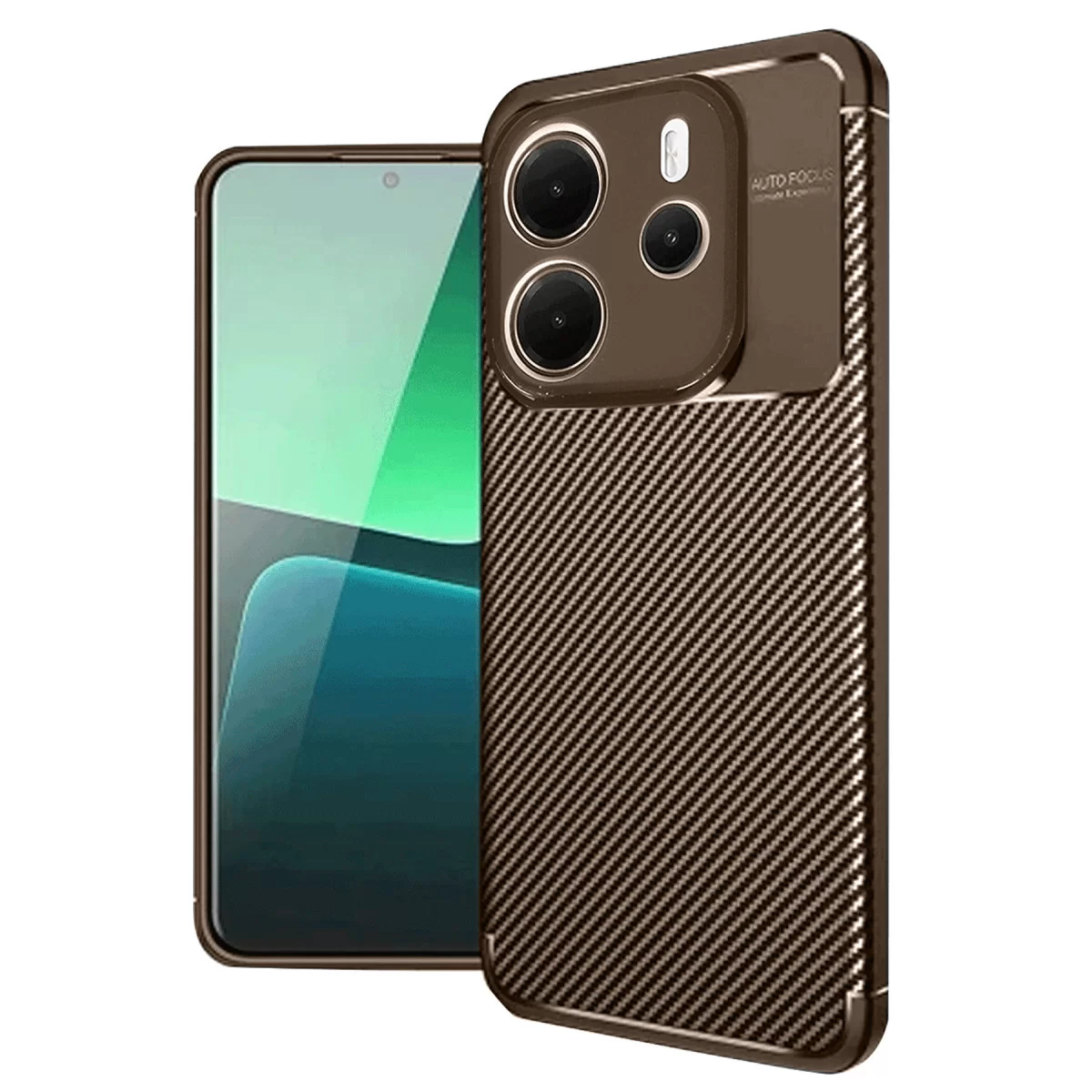 Newface Xiaomi Redmi Note 14 4G Kılıf Auto Focus Karbon Kapak - Kahverengi
