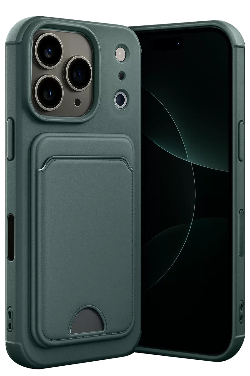 Newface Apple iPhone 17 Pro Kelvin Kartvizitli Silikon - Koyu Yeşil