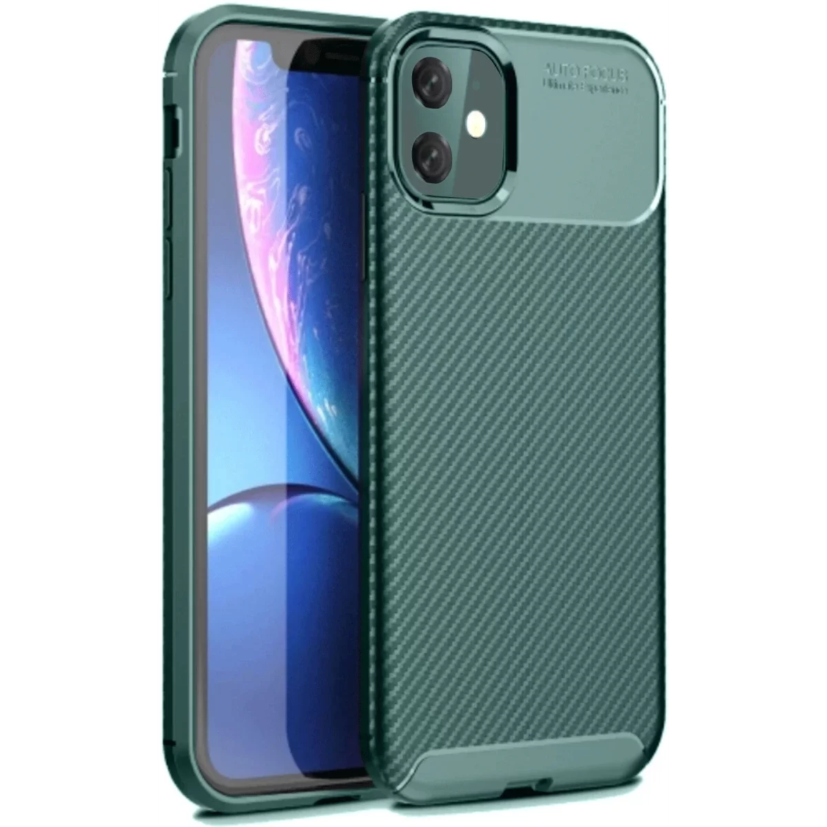 Newface Apple iPhone 11 Kılıf Auto Focus Karbon Kapak - Koyu Yeşil