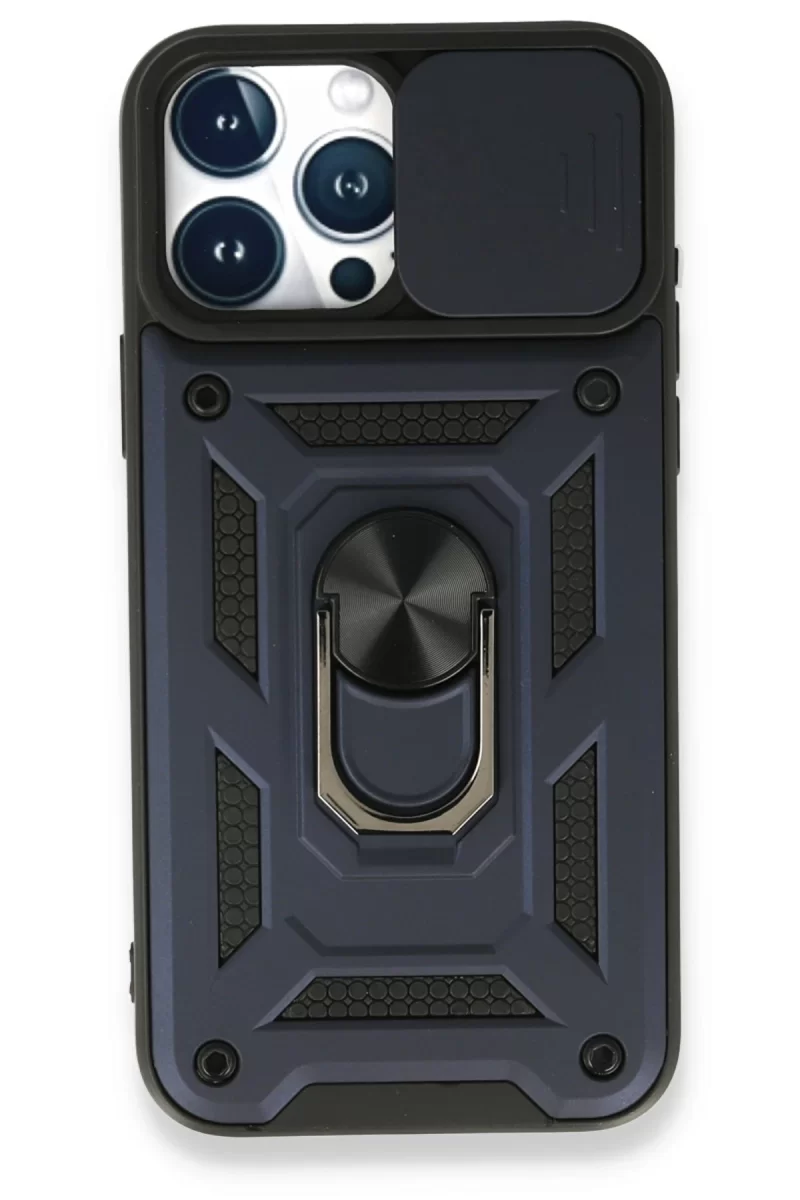 Newface Apple iPhone 15 Pro Kılıf Pars Lens Yüzüklü Silikon - Lacivert