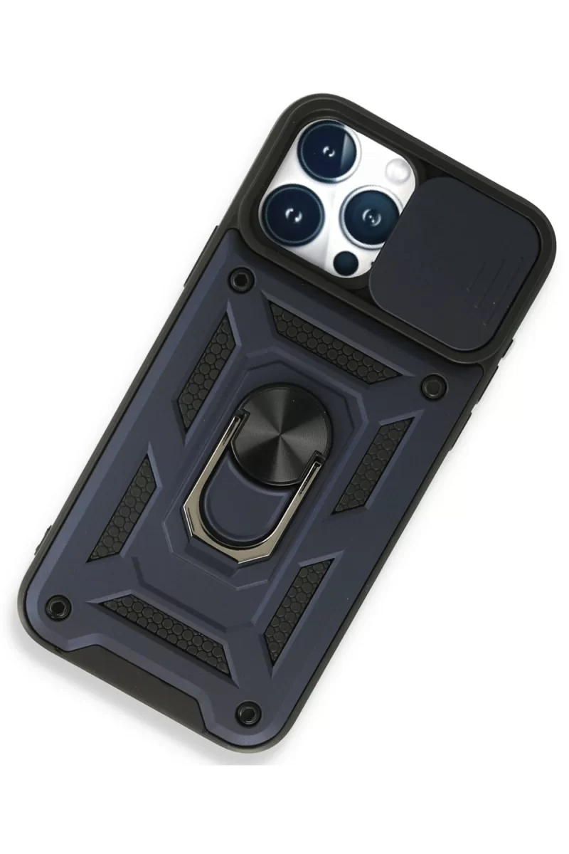 Newface Apple iPhone 15 Pro Kılıf Pars Lens Yüzüklü Silikon - Lacivert