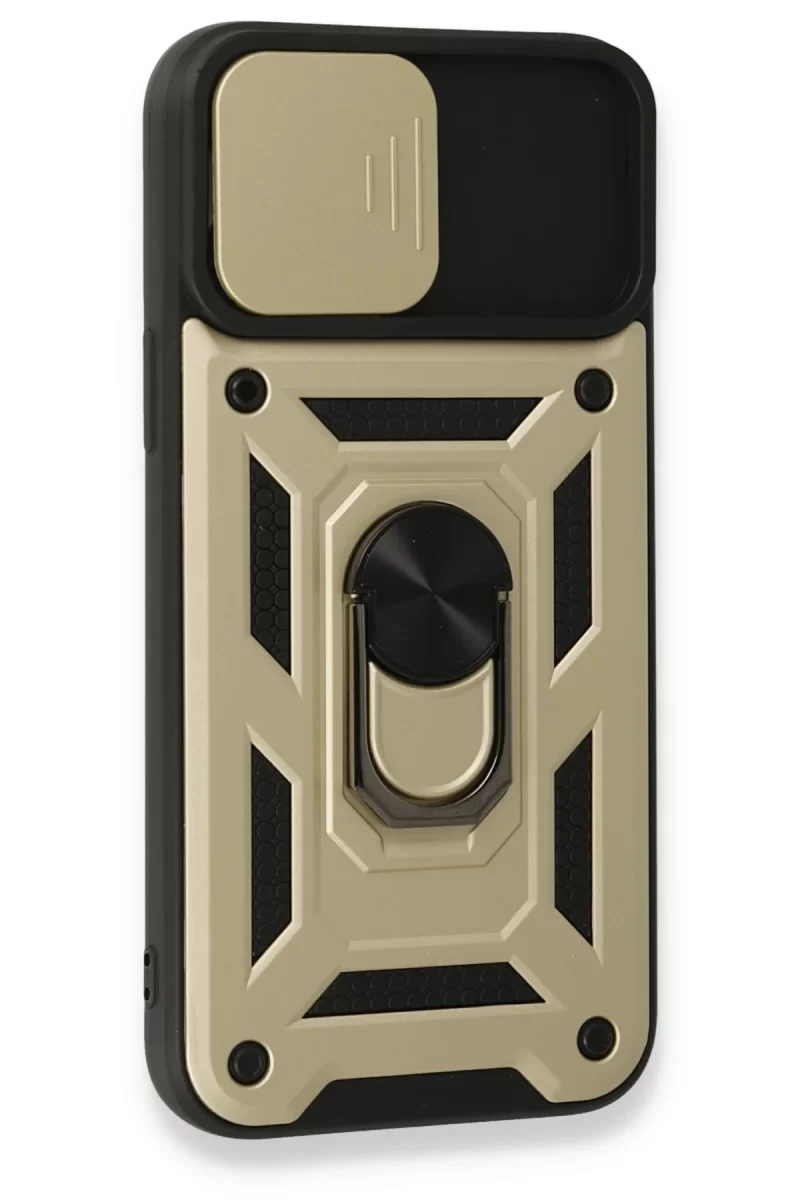Newface Apple iPhone 15 Pro Kılıf Pars Lens Yüzüklü Silikon - Gold