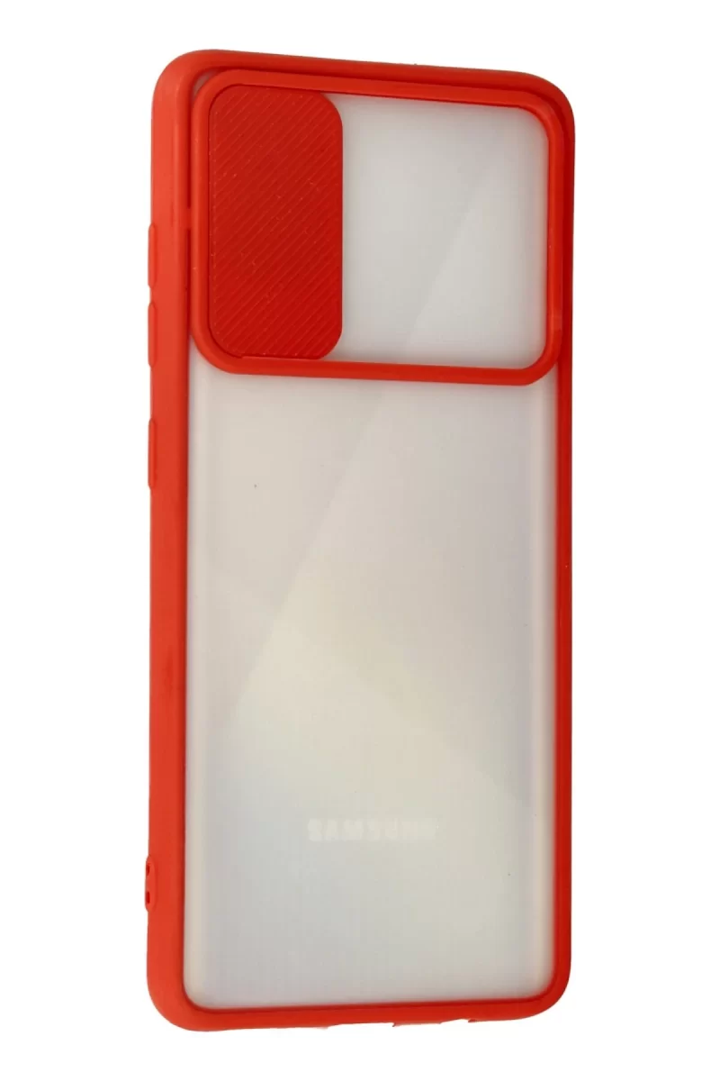 Newface Samsung Galaxy A71 Kılıf Palm Buzlu Kamera Sürgülü Silikon - Kırmızı