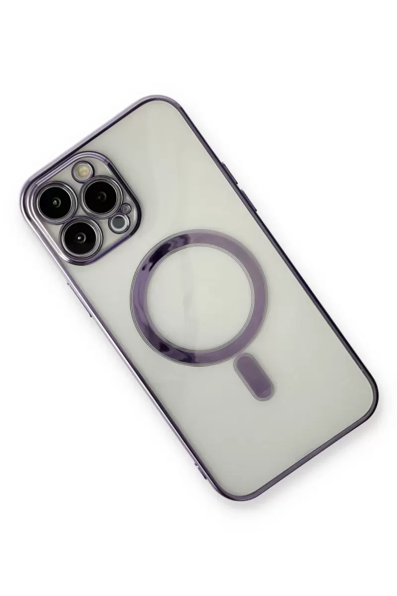 Newface Apple iPhone 13 Pro Max Kılıf Magneticsafe Lazer Silikon - Mor