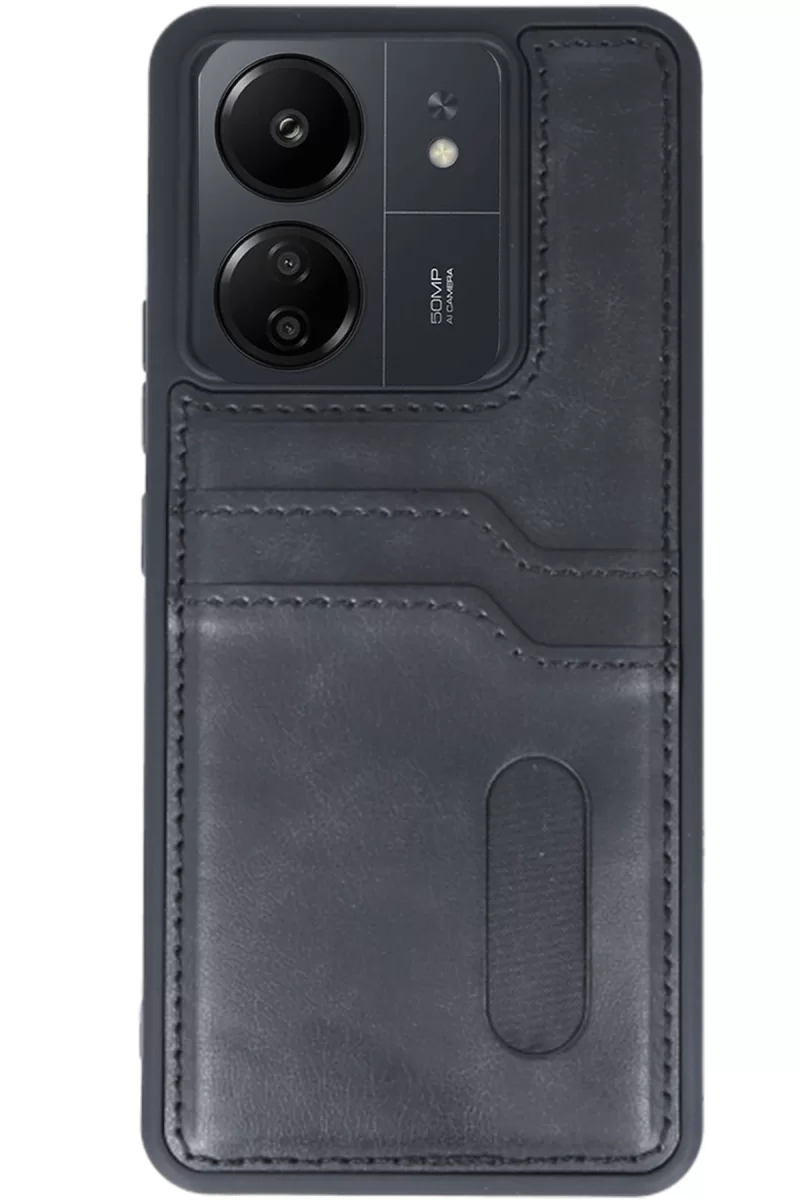 Newface Xiaomi Redmi 13C Kılıf Sara Kartvizitli Deri Kılıf - Siyah