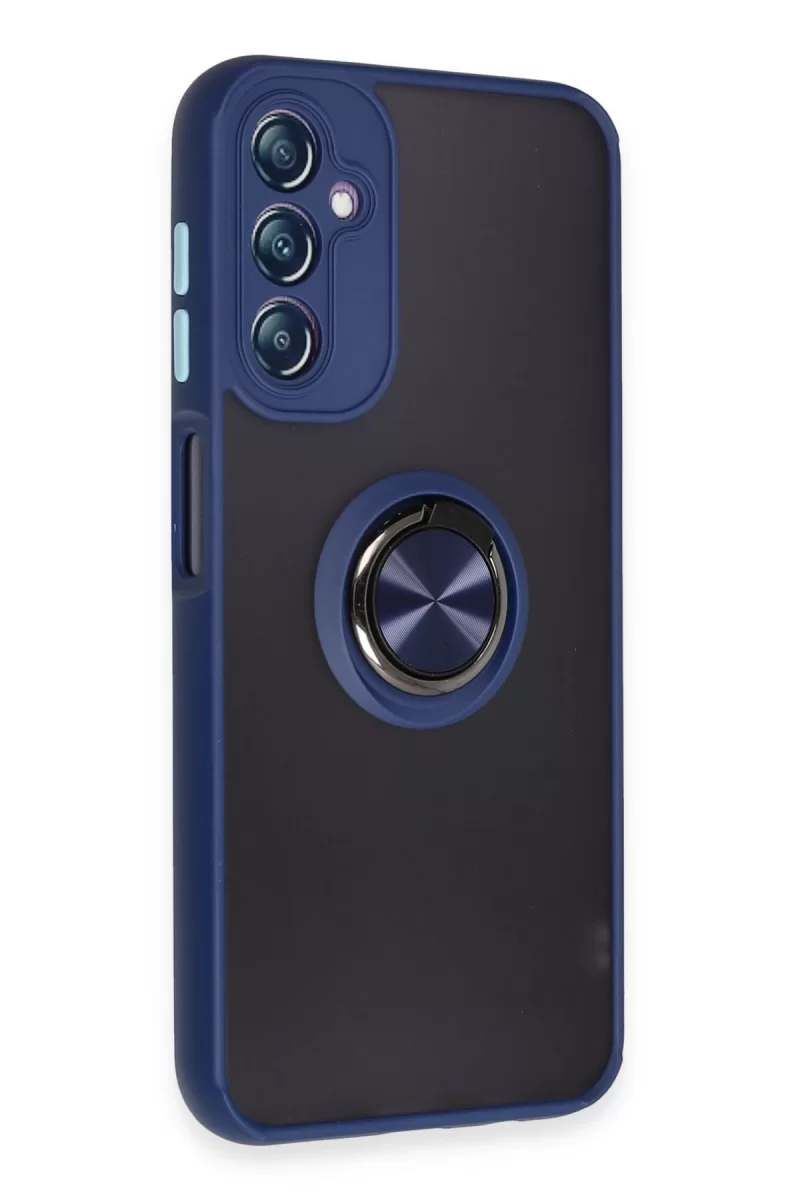 Newface Samsung Galaxy A14 4G Kılıf Montreal Yüzüklü Silikon Kapak - Lacivert