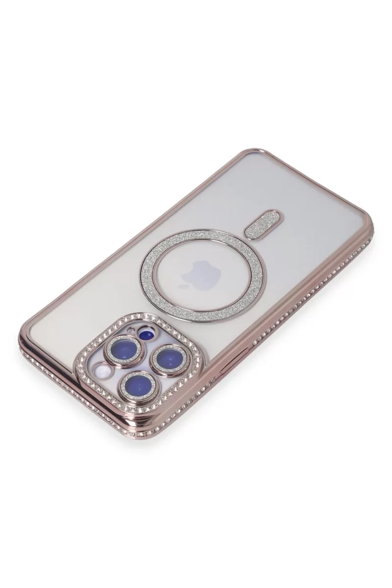 Newface Apple iPhone 15 Pro Max Kılıf Joke Simli Magneticsafe Kılıf - Pembe