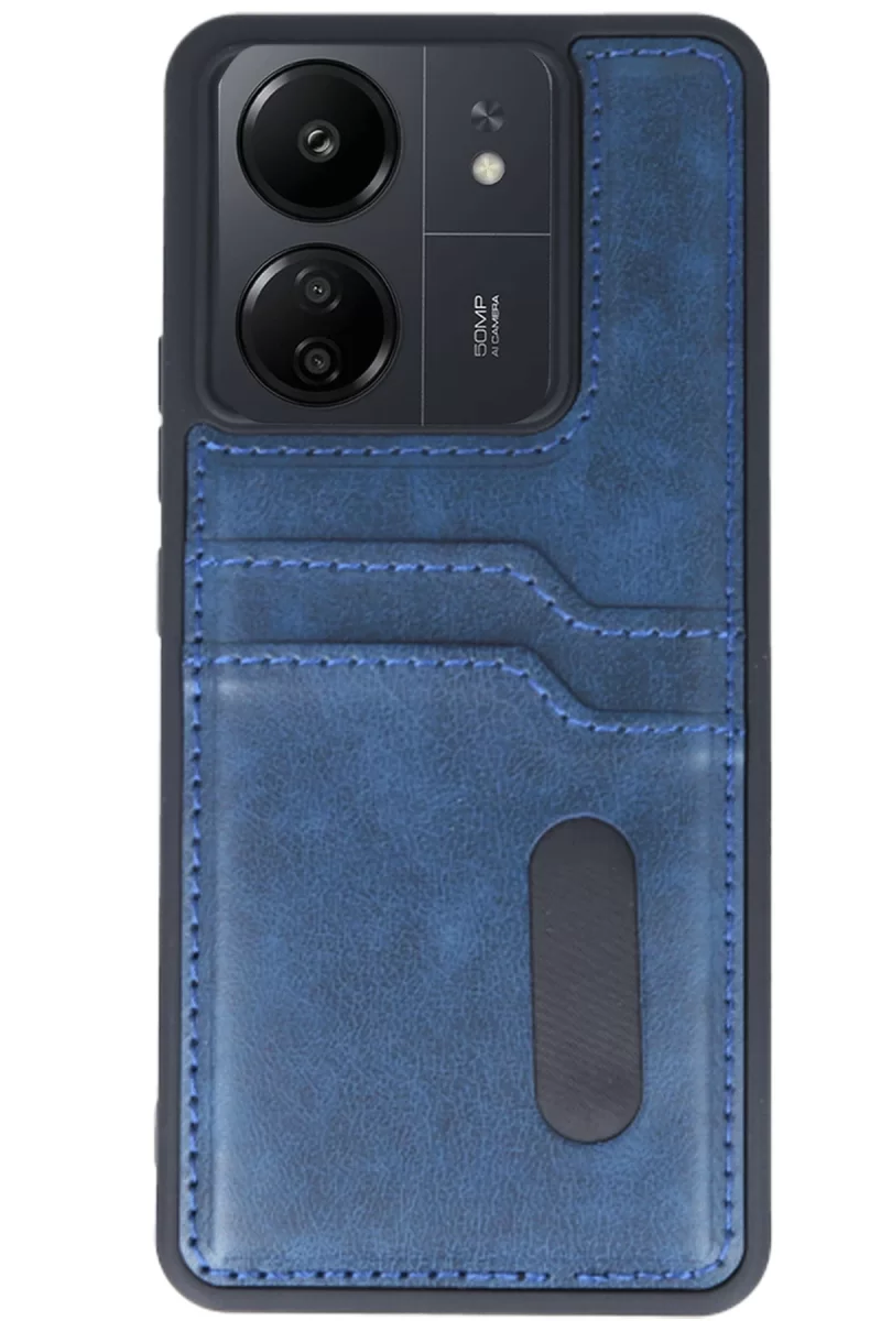 Newface Xiaomi Redmi 13C Kılıf Sara Kartvizitli Deri Kılıf - Lacivert