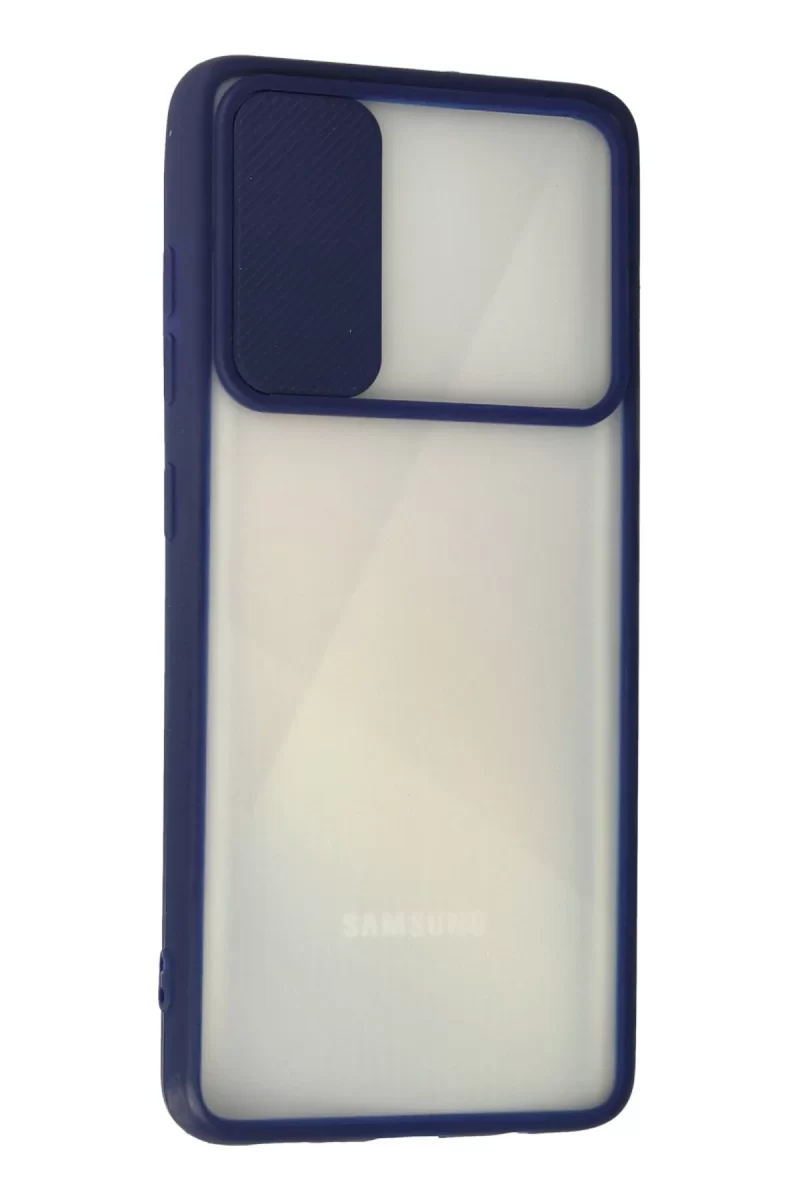 Newface Samsung Galaxy A71 Kılıf Palm Buzlu Kamera Sürgülü Silikon - Lacivert