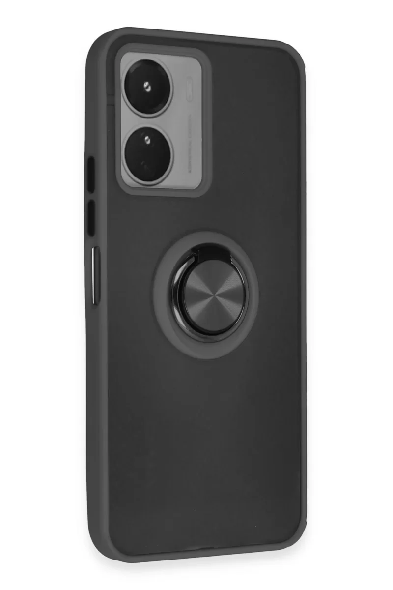 Newface Vivo Y16 Kılıf Montreal Yüzüklü Silikon Kapak - Siyah