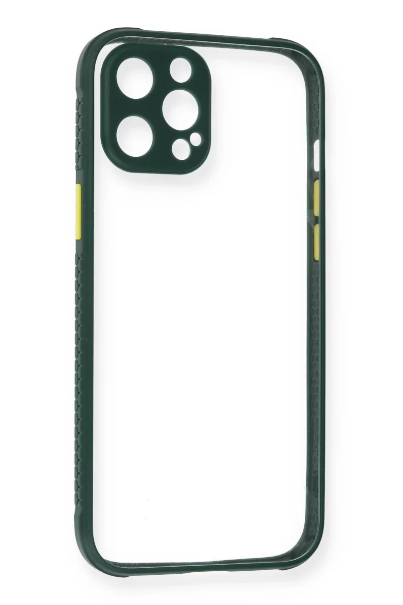 Newface Apple iPhone 12 Pro Kılıf Miami Şeffaf Silikon - Koyu Yeşil